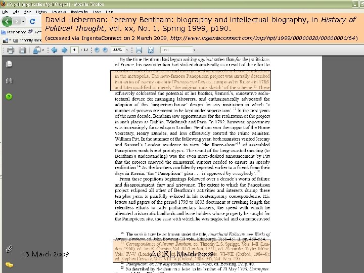 David Lieberman: Jeremy Bentham: biography and intellectual biography, in History of Political Thought, vol.