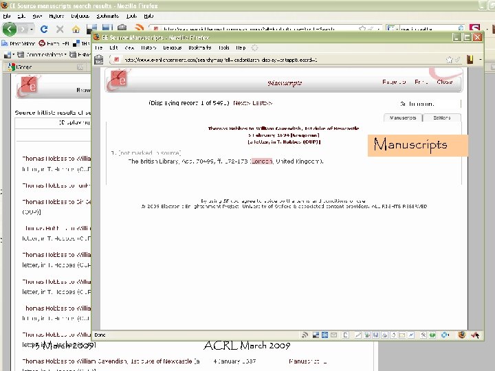 Manuscripts 13 March 2009 ACRL March 2009 