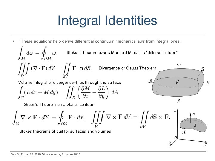 Integral Identities • These equations help derive differential continuum mechanics laws from integral ones.