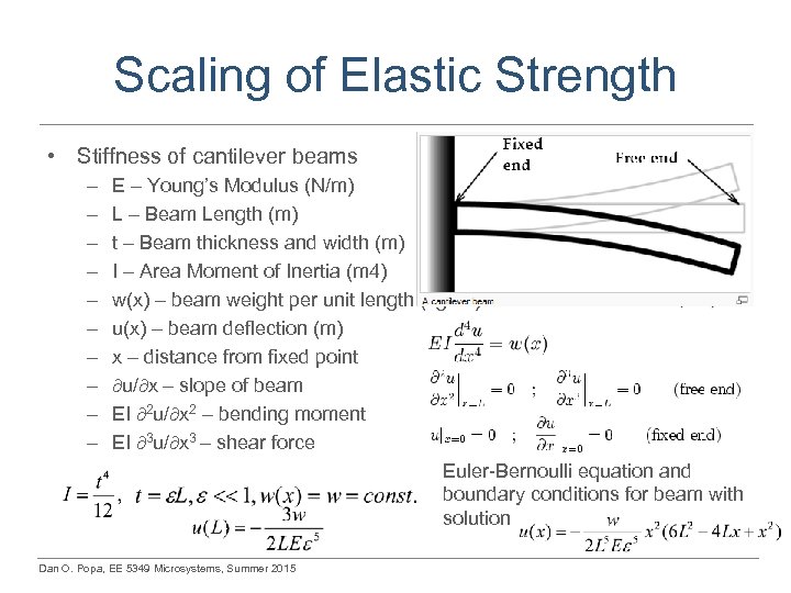 Scaling of Elastic Strength • Stiffness of cantilever beams – – – – –