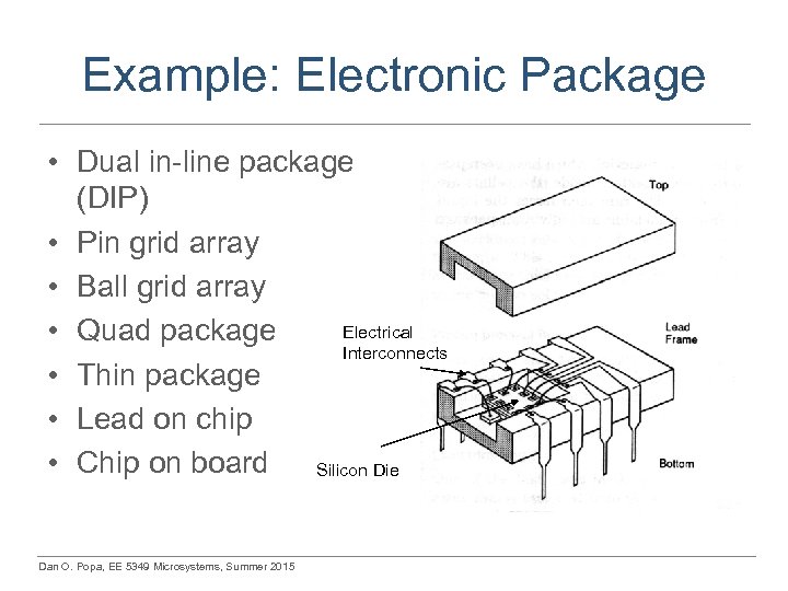 Example: Electronic Package • Dual in-line package (DIP) • Pin grid array • Ball