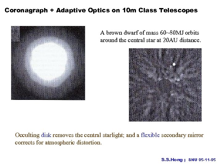 Coronagraph + Adaptive Optics on 10 m Class Telescopes A brown dwarf of mass