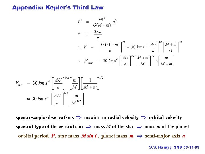 Appendix: Kepler’s Third Law spectroscopic observations maximum radial velocity orbital velocity spectral type of