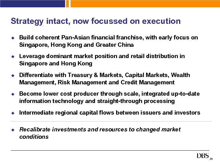 Strategy intact, now focussed on execution u u u Build coherent Pan-Asian financial franchise,