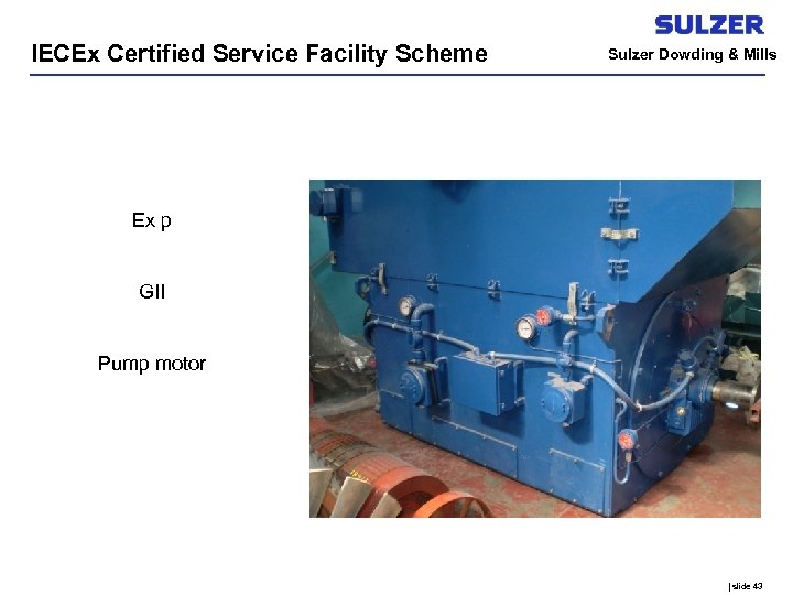 IECEx Certified Service Facility Scheme Sulzer Dowding & Mills Ex p GII Pump motor