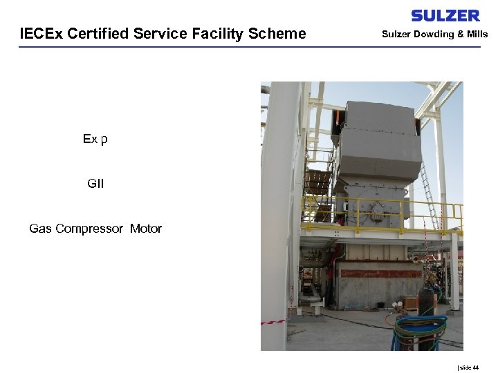 IECEx Certified Service Facility Scheme Sulzer Dowding & Mills Ex p GII Gas Compressor