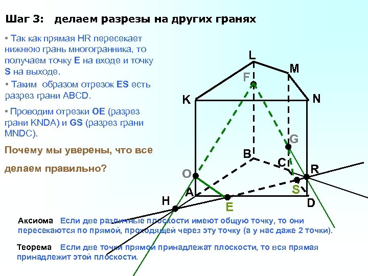 Шаг 3: делаем разрезы на других гранях • Так как прямая HR пересекает нижнюю