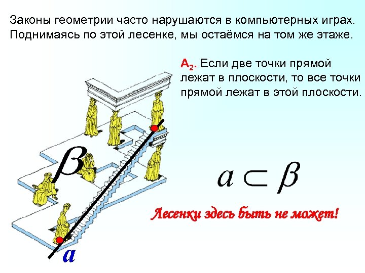Законы геометрии часто нарушаются в компьютерных играх. Поднимаясь по этой лесенке, мы остаёмся на