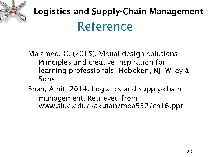 Logistics and Supply-Chain Management Reference Malamed, C. (2015). Visual design solutions: Principles and creative