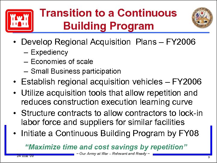 Transition to a Continuous Building Program • Develop Regional Acquisition Plans – FY 2006