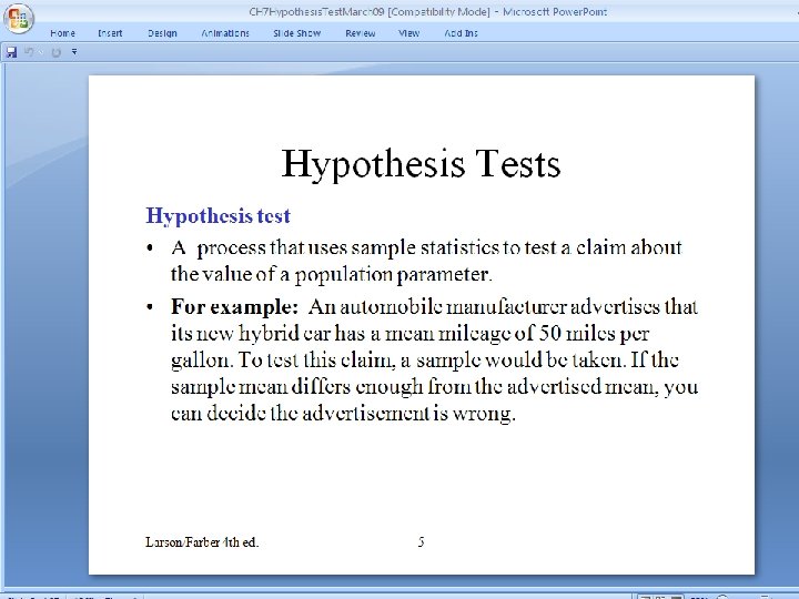 Welcome to MM 207 Statistics Hypothesis Testing