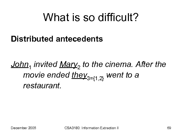 What is so difficult? Distributed antecedents John 1 invited Mary 2 to the cinema.