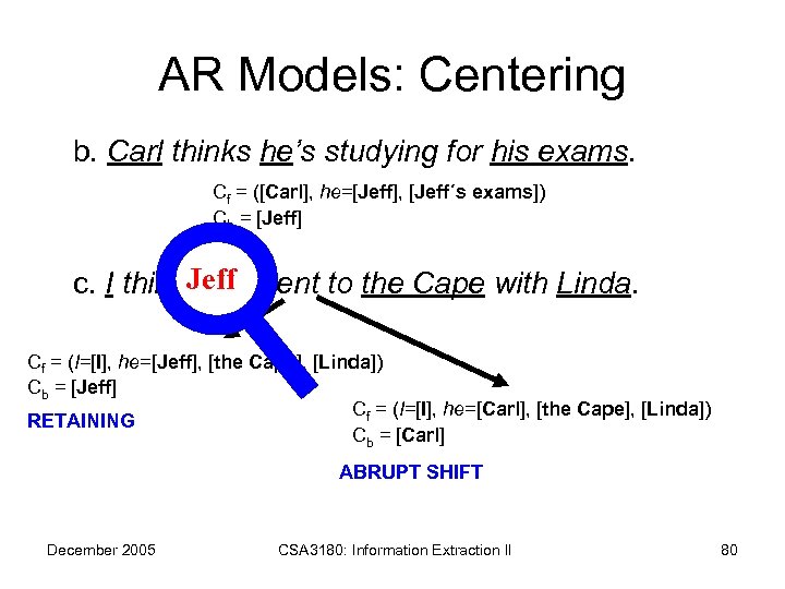AR Models: Centering b. Carl thinks he’s studying for his exams. Cf = ([Carl],
