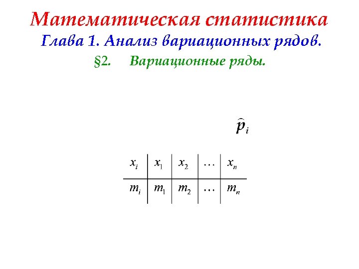 Математическая статистика Глава 1. Анализ вариационных рядов. § 2. Вариационные ряды. 