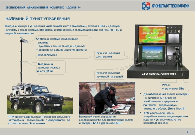 БЕСПИЛОТНЫЙ АВИАЦИОННЫЙ КОМПЛЕКС «ДОЗОР-Э» НАЗЕМНЫЙ ПУНКТ УПРАВЛЕНИЯ Предназначен для управления комплексом и его элементами,