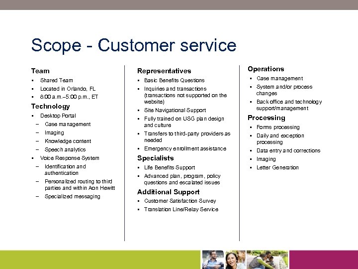 Scope - Customer service Team Representatives Operations § Shared Team § Basic Benefits Questions