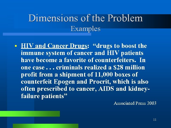 Dimensions of the Problem Examples § HIV and Cancer Drugs: “drugs to boost the