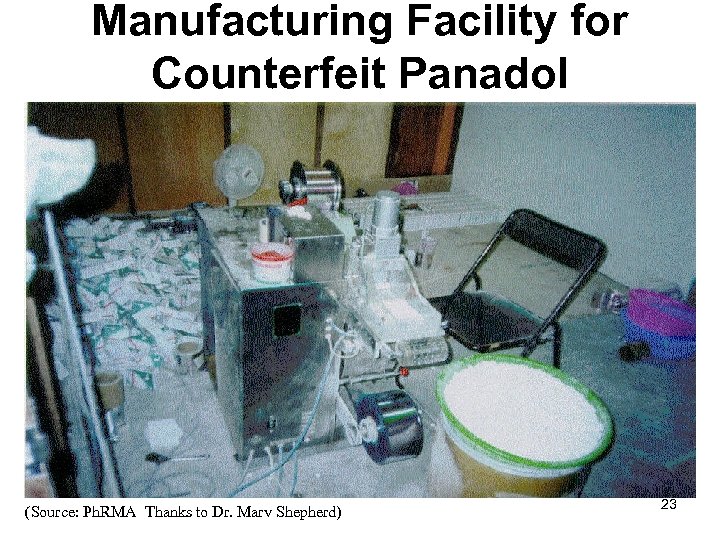 Manufacturing Facility for Counterfeit Panadol (Source: Ph. RMA Thanks to Dr. Marv Shepherd) 23