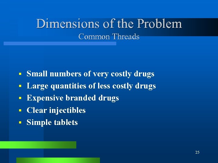 Dimensions of the Problem Common Threads § § § Small numbers of very costly