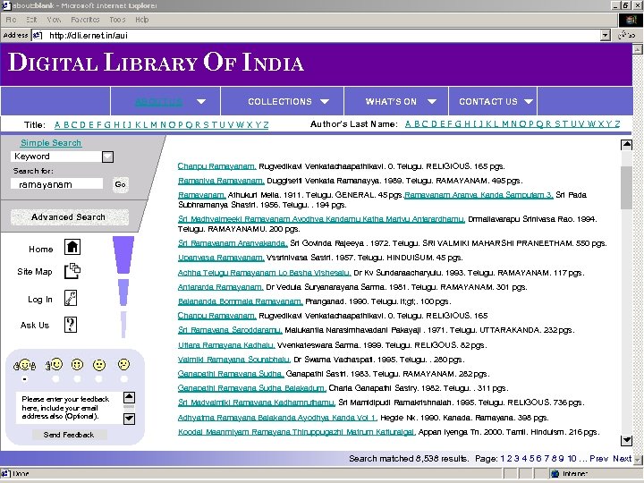 http: //dli. ernet. in/aui DIGITAL LIBRARY OF INDIA ABOUT US Title: COLLECTIONS A B