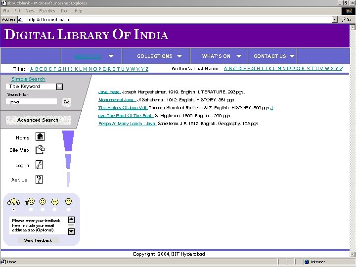 http: //dli. ernet. in/aui DIGITAL LIBRARY OF INDIA ABOUT US Title: COLLECTIONS A B