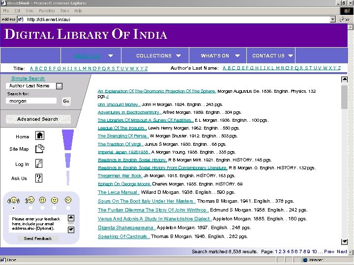 http: //dli. ernet. in/aui DIGITAL LIBRARY OF INDIA ABOUT US Title: COLLECTIONS A B