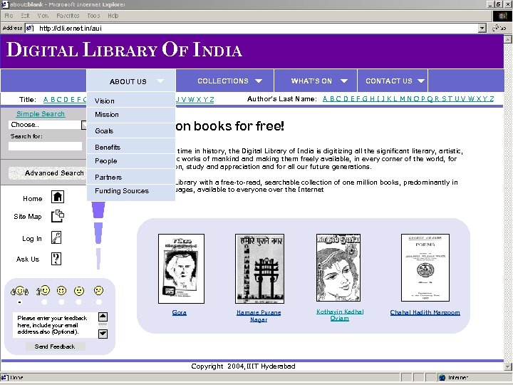 http: //dli. ernet. in/aui DIGITAL LIBRARY OF INDIA ABOUT US Title: COLLECTIONS A B