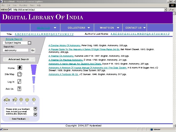 http: //dli. ernet. in/aui DIGITAL LIBRARY OF INDIA ABOUT US Title: COLLECTIONS A B
