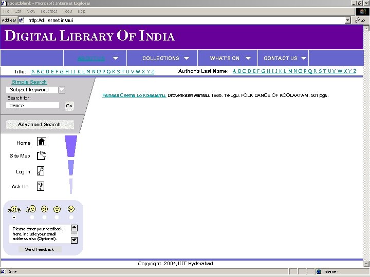 http: //dli. ernet. in/aui DIGITAL LIBRARY OF INDIA ABOUT US Title: COLLECTIONS A B