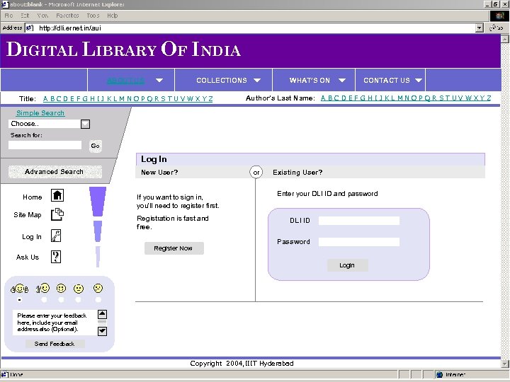 http: //dli. ernet. in/aui DIGITAL LIBRARY OF INDIA ABOUT US Title: COLLECTIONS A B
