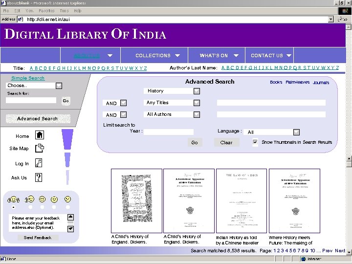 http: //dli. ernet. in/aui DIGITAL LIBRARY OF INDIA ABOUT US Title: COLLECTIONS Simple Search