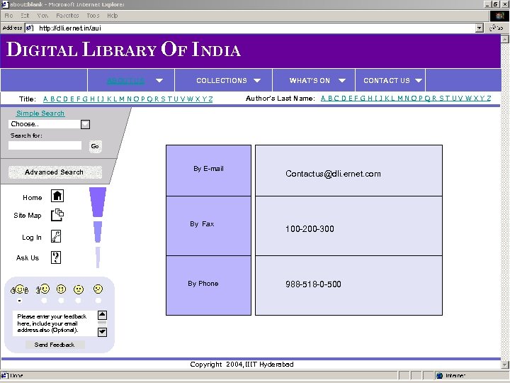http: //dli. ernet. in/aui DIGITAL LIBRARY OF INDIA ABOUT US Title: COLLECTIONS A B