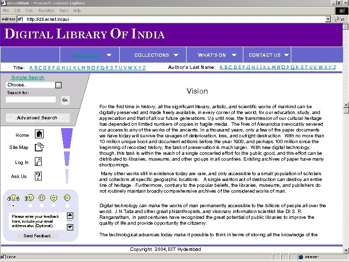 http: //dli. ernet. in/aui DIGITAL LIBRARY OF INDIA ABOUT US Title: COLLECTIONS A B