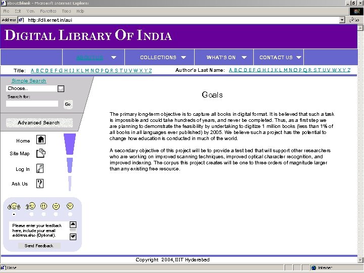 http: //dli. ernet. in/aui DIGITAL LIBRARY OF INDIA ABOUT US Title: COLLECTIONS A B