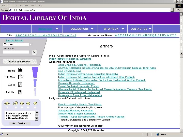 http: //dli. ernet. in/aui DIGITAL LIBRARY OF INDIA ABOUT US Title: COLLECTIONS A B