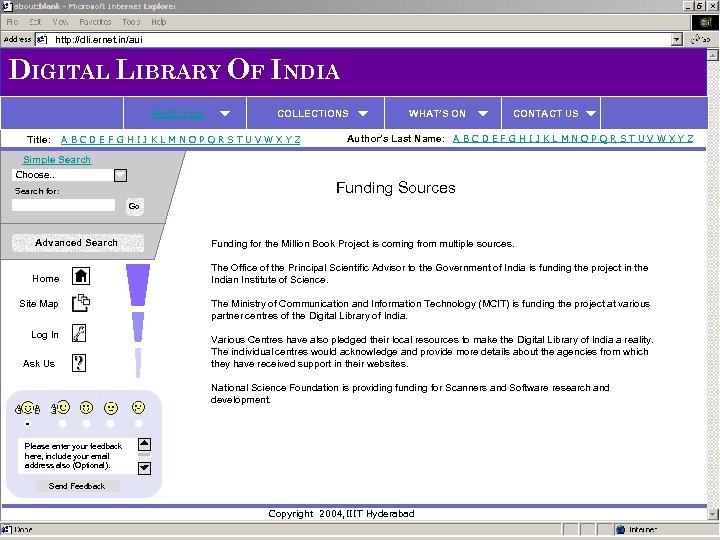 http: //dli. ernet. in/aui DIGITAL LIBRARY OF INDIA ABOUT US Title: COLLECTIONS A B