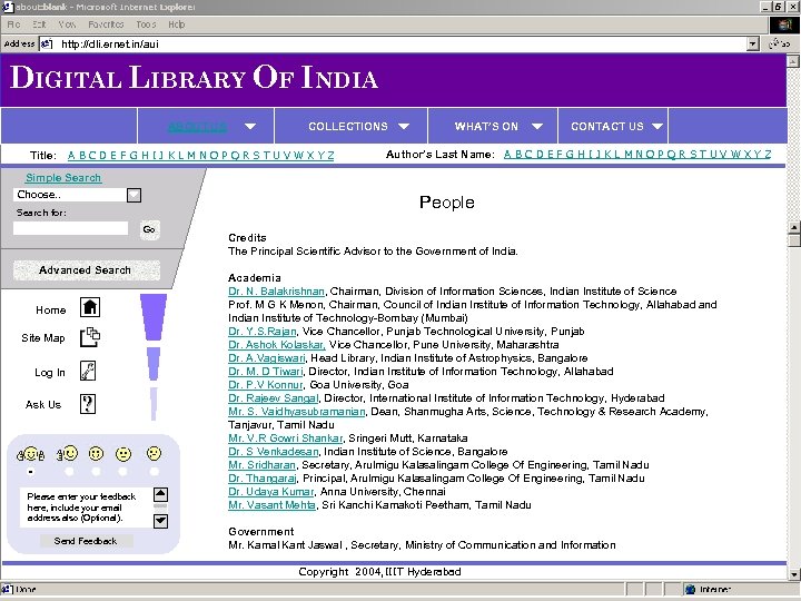 http: //dli. ernet. in/aui DIGITAL LIBRARY OF INDIA ABOUT US Title: COLLECTIONS A B