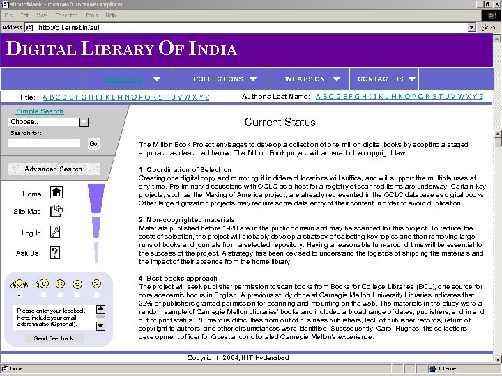http: //dli. ernet. in/aui DIGITAL LIBRARY OF INDIA ABOUT US Title: COLLECTIONS A B