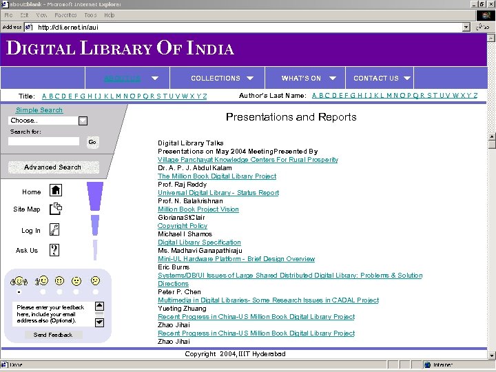 http: //dli. ernet. in/aui DIGITAL LIBRARY OF INDIA ABOUT US Title: COLLECTIONS A B