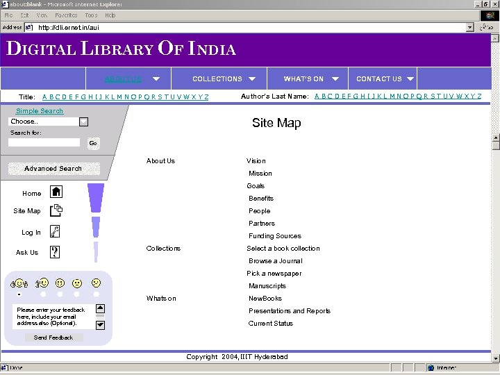 http: //dli. ernet. in/aui DIGITAL LIBRARY OF INDIA ABOUT US Title: COLLECTIONS A B