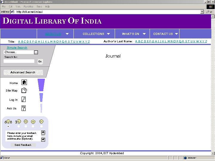 http: //dli. ernet. in/aui DIGITAL LIBRARY OF INDIA ABOUT US Title: COLLECTIONS A B