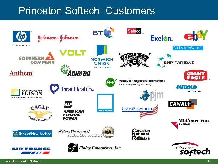 Princeton Softech: Customers © 2007 Princeton Softech, 43 
