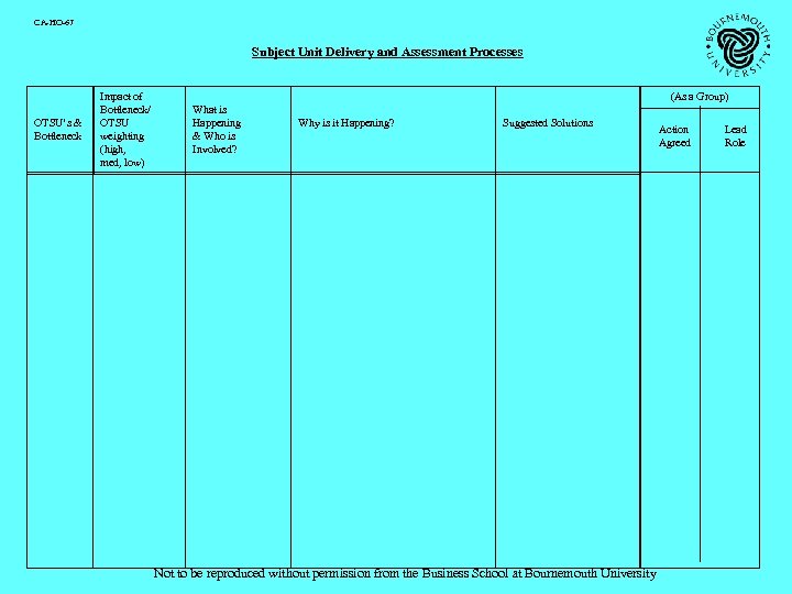 CA-HO-67 Subject Unit Delivery and Assessment Processes OTSU’s & Bottleneck Impact of Bottleneck/ OTSU