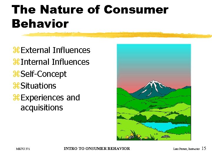 The Nature of Consumer Behavior z External Influences z Internal Influences z Self-Concept z