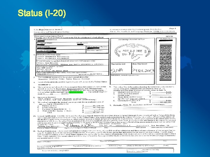 Status (I-20) 