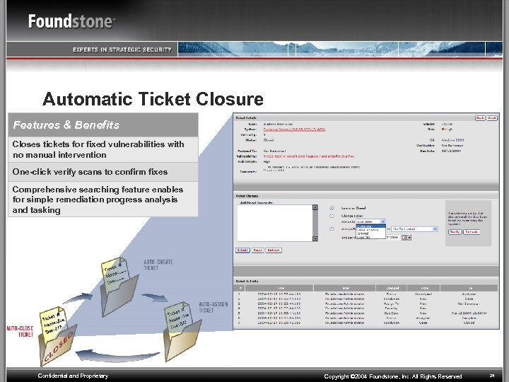 Automatic Ticket Closure Features & Benefits Closes tickets for fixed vulnerabilities with no manual
