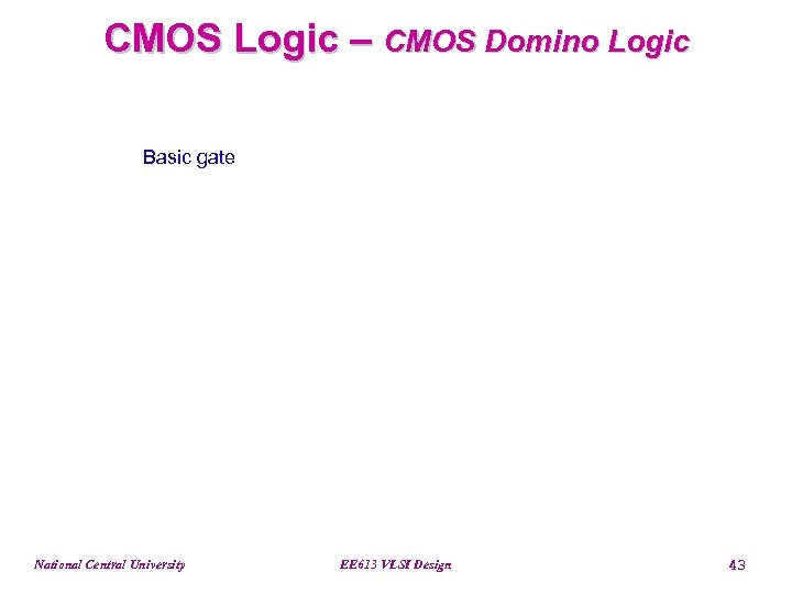 CMOS Logic – CMOS Domino Logic Basic gate National Central University EE 613 VLSI