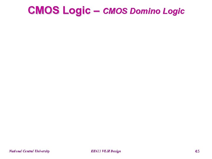 CMOS Logic – CMOS Domino Logic National Central University EE 613 VLSI Design 45