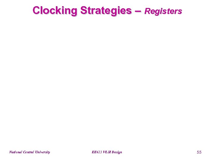 Clocking Strategies – Registers National Central University EE 613 VLSI Design 55 