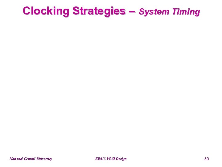Clocking Strategies – System Timing National Central University EE 613 VLSI Design 58 